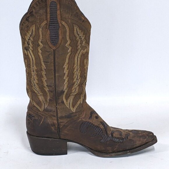 JB Dillon Embroidered Western Boots, Distressed Goat Leather Boots, Size 8D - Picture 7 of 12
